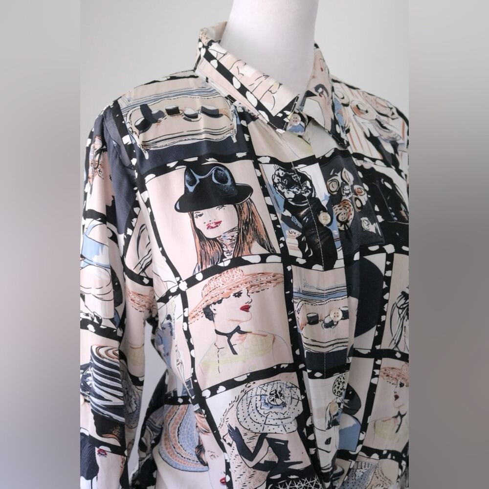 Milk & Honey Figure Drawing Print Long Sleeve Collared Button Down Blouse